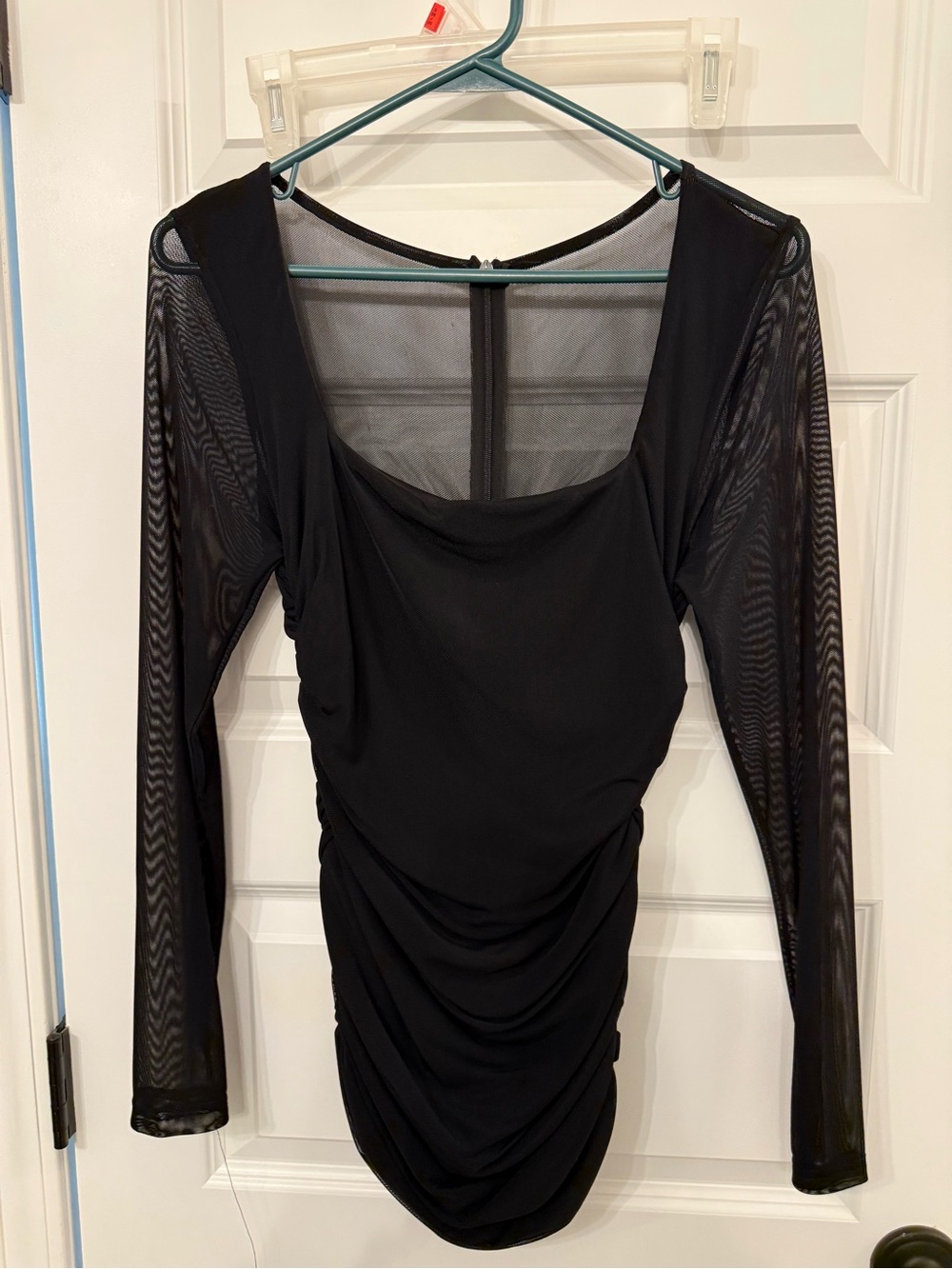 Black Sheer-Sleeve Ruched Women’s Dress